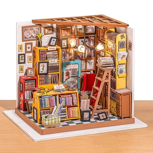 ROBOTIME DIY Miniature House Kit Miniature Dollhouse Kit Tiny House Kit for Adults Library House Kits Best Birthday Gifts for Teens(Sam's Study) - color: Sam's Study