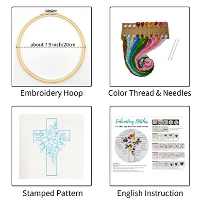 Louise Maelys Cross Lily Embroidery Kit for Beginners, Easter Jesus Pattern - color: kit-1
