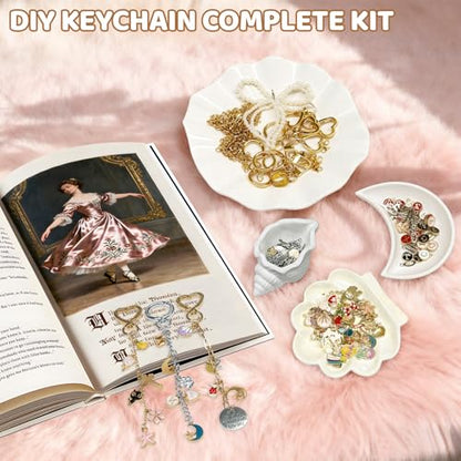 Grnheat 700 Pcs Charms Lip Gloss Keychain Making Kit - DIY Craft with Charms - Key Chain Hooks, Jump Rings, Lobster Clasps, Chains & Tools, Bag Charm Kit - Keychains Make Supplies - color: Light pink