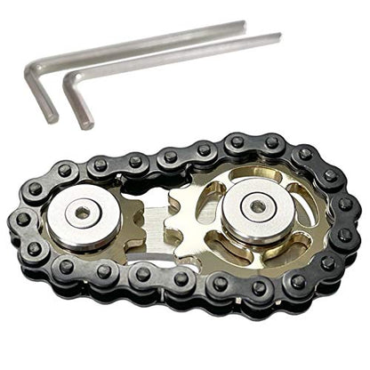 Stainless Steel Sprocket Fidgets Chain Fidget Cube Gears Linkage Bike Chain Novelty Fidget Block Kinetic Desk Metal EDC Focus Meditation Break Bad Habits ADHD (Gold+Black) - color: Gold+black