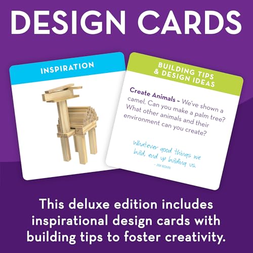 MindWare Keva Brain Builders Deluxe: STEM Building Toy Includes 75 KEVA Planks, 40 Puzzle Cards, 8 Design Cards, 3D Building Skills for Kids - Ages 7+