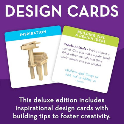 MindWare Keva Brain Builders Deluxe: STEM Building Toy Includes 75 KEVA Planks, 40 Puzzle Cards, 8 Design Cards, 3D Building Skills for Kids - Ages 7+
