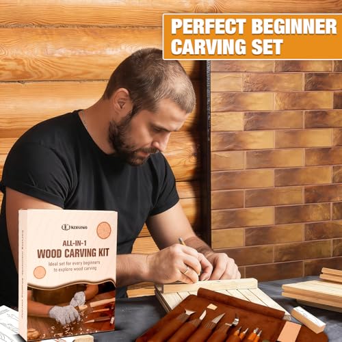 Wood Carving Kit, 24Pcs Wood Carving Tools with Storage Bag, Wood Whittling Knife Kit with 4pcs Templates & 6pcs Basswood Blocks for DIY Beginners