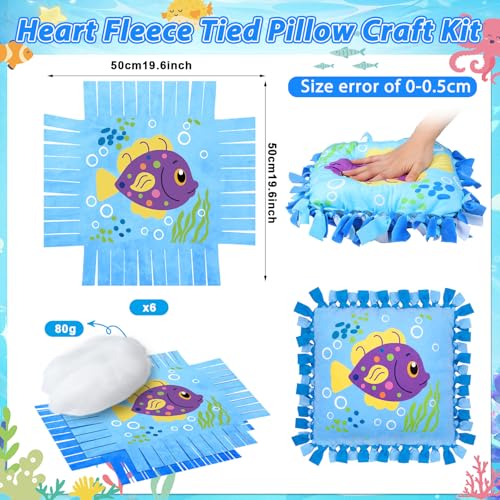 Chunful 6 Sets Under the Sea Tied Pillow Craft Kit DIY Underwater Animals Pillow Craft Gifts with Fish Seaweed for Summer Ocean Theme Home Decor VBS Favors - style: Under the Sea