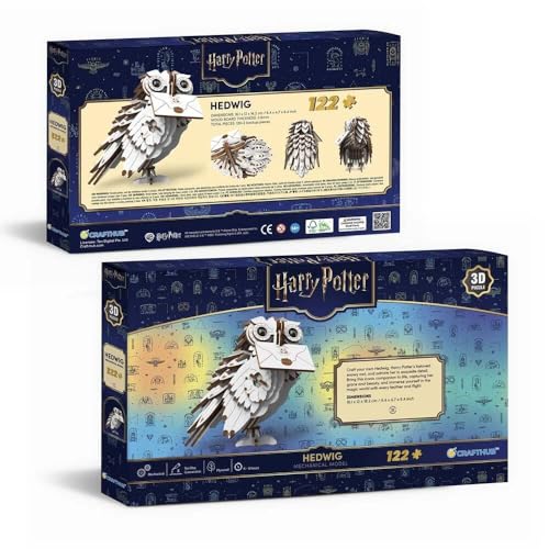 CRAFTHUB Harry Potter 3D Puzzle for Adults - 2025 Updated Version – Hedwig Owl – Medium Size Wooden Puzzle with 120 Pieces – Officially Licensed Merchandise – 6.37"x6.37"x4.72"