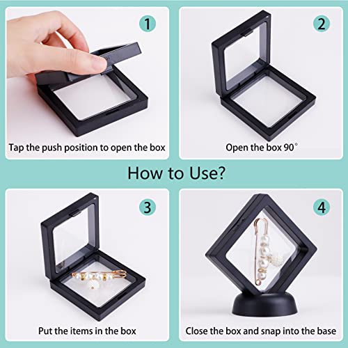 3D Floating Display Case, Transparent Film Jewely Storage Box, Black Challenge Coin Display Holder Stand for Antique Challenge Coins Medals Jewelry Shells Gems Minerals Rocks Specimen Pins (24Pcs) - color: 24pcs