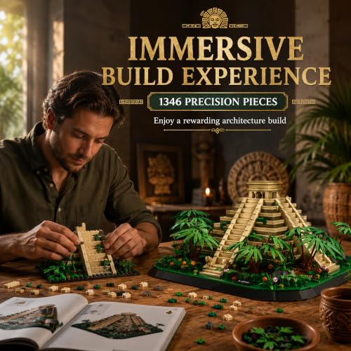 El Castillo Pyramid Building Block Set 1346 Pcs Mayan Kukulcan Temple Mexico Architecture Model Kit for Adults Teens 14+ Historical Chichen Itza Display Centerpiece Ancient World Culture Gift - style: El Castillo Pyramid