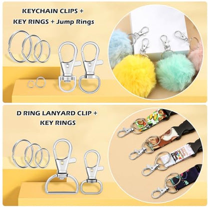 PAXCOO 300PCS Keychain Making Kit, Keychain Craft Supplies Including Key Chain Clips, Lanyard Snap Hooks, Key Rings and Jump Rings for Key Chain Making, Purse Making, Lanyard Making - color: Silver