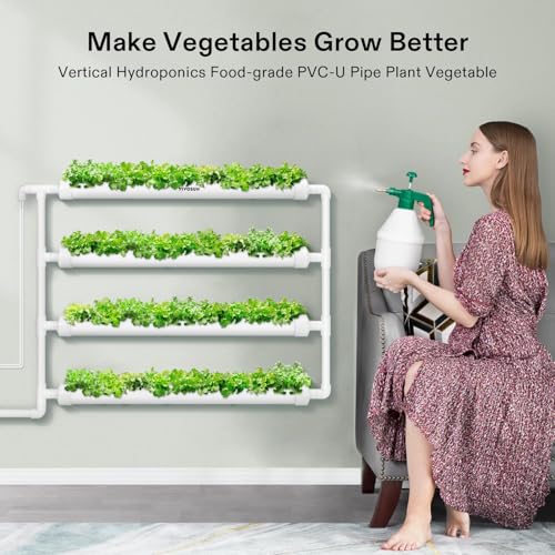 VIVOSUN Wall-Mounted Hydroponic Grow Kit, 1 Layers 36 Plant Sites 4 Food-Grade PVC-U Pipes Hydroponics Planting System with Water Pump, Pump Timer, Nest Basket and Sponge for Leafy Vegetables - size: 36(Wall mounted)