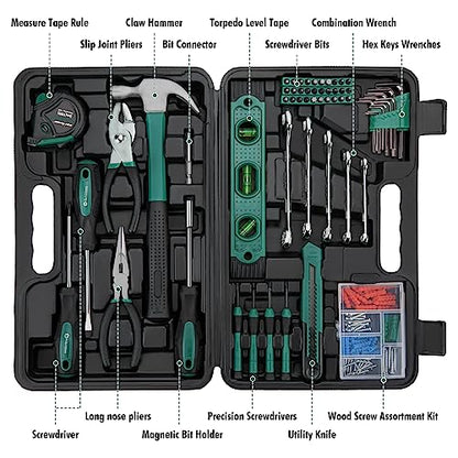 CARTMAN 152-Piece Household Tool Set, Green Hand Kit With Storage Case Box - color: Green