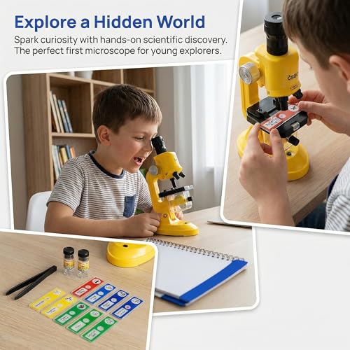 Little World Kids Microscope with LED Light - 100X/400X/1200X Magnification