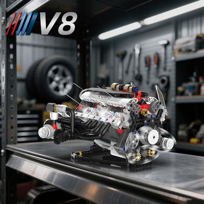 Mini V8 Engine Model Kit that Works for Adults Boys Kids,664PCS