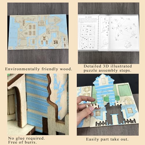 Log Cabin 3D Wooden House Puzzle,DIY Mini Building Model Kit，010 - color: 010
