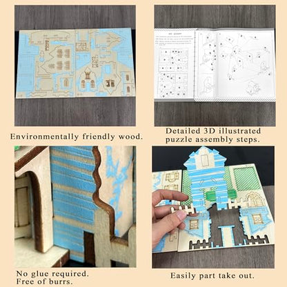 Log Cabin 3D Wooden House Puzzle,DIY Mini Building Model Kit，010 - color: 010