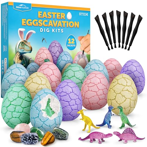 Blue Marble Easter Egg Dig Kit with Gems and Glow in the Dark Dinosaurs