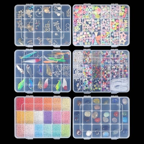 CGCG 3-Pack 18-Grid Clear Plastic Beads Organizer Box 7.9x5.8