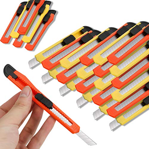 DIYSELF 24 Pack Box Cutters Bulk (9mm Wide Blade Cutter) Utility Knife Retractable, Razor Knife Exacto Knife, Compact, Extended Use for Heavy Duty Office, Home, Crafts, Hobby, Disposable Box Cutter - color: Red-yellow