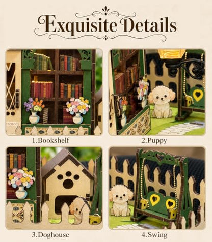 Town Bookstore Book Nook Kit, DIY Miniature Dollhouse with LED Lights, Mini Bookshelf Insert Decor for Adults & Teens, Creative Craft Gift for Family, Friends & Book Lovers - style: Town Bookstore
