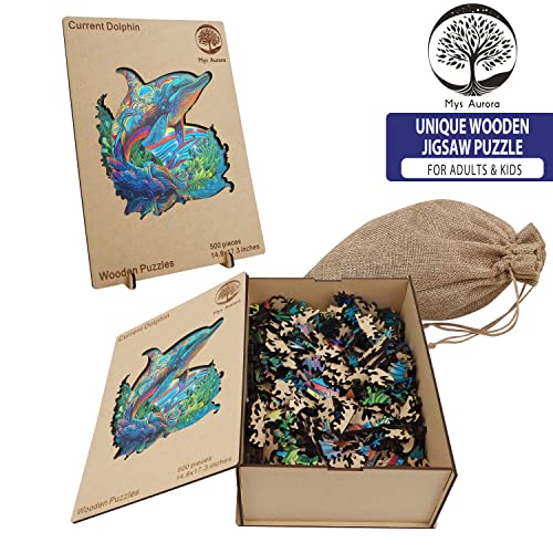 Mys Aurora Wooden Puzzles, Dolphin Jigsaw Puzzles 500 Pieces - color: Dolphin, size: 500 Pieces