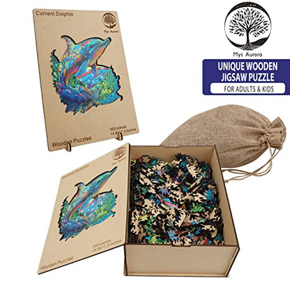 Mys Aurora Wooden Puzzles, Dolphin Jigsaw Puzzles 500 Pieces - color: Dolphin, size: 500 Pieces