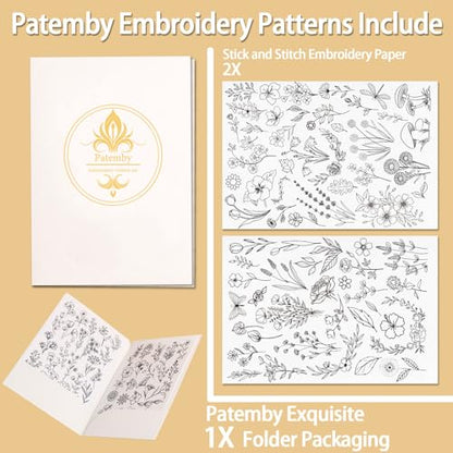 Patemby Embroidery Pattern Water Soluble Embroidery Stabilizers, Stick and Stitch Embroidery Paper Wash Away with Pre-Printed Pattern Designs Stencils Transfers for Hand Sewing Lover Beginner - color: Floral