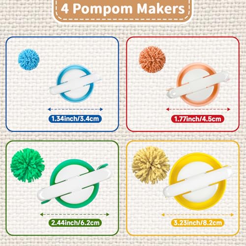 Cesilili Beginner Knitting Loom Set (4/6/8/10in) with 4 Pompom Makers