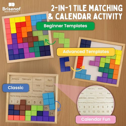 Dementia Activities for Seniors, 2 in 1 Cognitive Games for Elderly: Tile Matching Puzzle & Memory Q&A, 15 Wooden Blocks, 26 Templates, Alzheimer's Activities, Games for Dementia Patients.