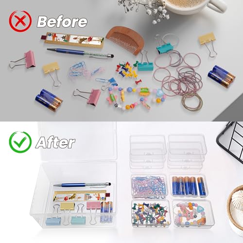 zoeynex Medium Plastic Organizer Boxes, 12 Clear Containers with Hinged Lids, for Beads, Jewelry, Crafts, Electronics, Hardware, School Supplies (32 Labels) - size: 3.3" x 2.4" x 1" (12 Pack)