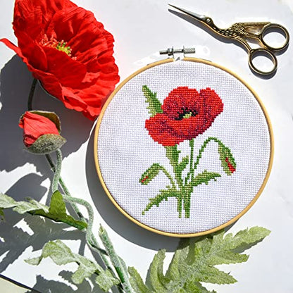 Povitrulya Red Poppy - Counted Cross Stitch kit for Hand Embroidery - DIY Easy Flower Set for Adult Ors - color: Red poppy