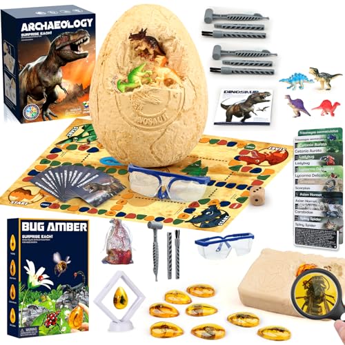Woumserta Dig Toys for Kids, Jumbo Dino Egg Dinosaur Toys for Kids 5-7 and Bug Dig Kit for Boys Girls