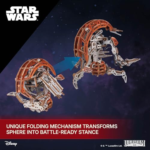 UGEARS Star Wars Droideka 3D Wooden Puzzles for Adults - Transforming Destroyer Droid Rolls into a Sphere and Unfolds to Battle Stance - Mechanical Model Kits for Adults to Build, Collectible Gift