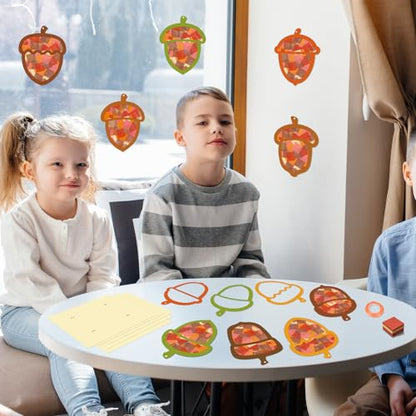 Renbuzhu 40-Pack Fall Acorn Paper Suncatchers Crafts Kit - DIY Autumn Stained Glass Window Decorations for Thanksgiving Activities, Art Projects - style: acorn