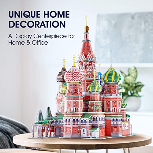 CubicFun LED Russia Cathedral 3D Puzzles for Adults Kids, St.Basil's Cathedral Architecture Building Church Model Kits Toys for Teens, 224 Pieces