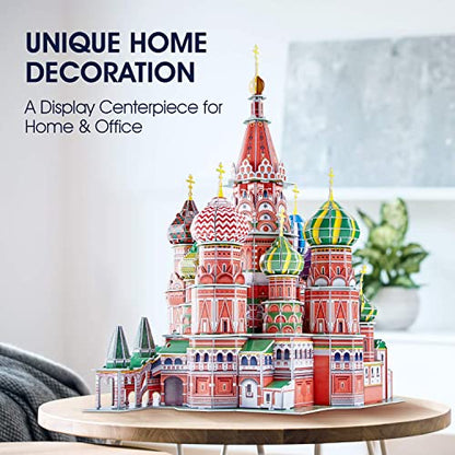 CubicFun LED Russia Cathedral 3D Puzzles for Adults Kids, St.Basil's Cathedral Architecture Building Church Model Kits Toys for Teens, 224 Pieces