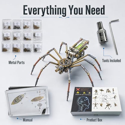 3D Metal Puzzles for Adults Teens-160+Pcs-Mechanical Spider Bee Insect Models-3 Hours to Build-Ideal for Birthday Gifts and Decorations(Mechanical Spider F) - style: Mechanical Spider F