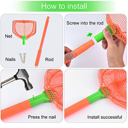 Coopay 2 Pieces Butterflies Kids Fishing Net Catching Bug Floating Bait Beach Nets for Outdoor Playing - color: Green + Orange