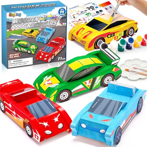 Shyling 4 DIY Wooden Race Car Toy, Arts & Crafts Painting Kit for Kids - style: Model A