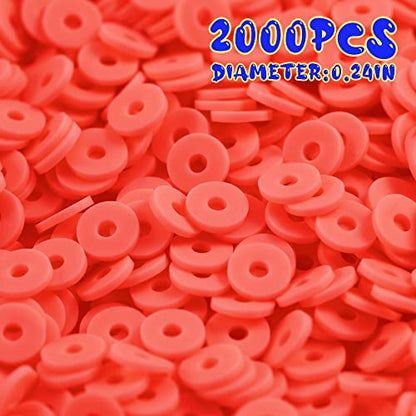 2000pcs Red Clay Beads for Bracelets Making, Flat Round Polymer Clay Beads 6mm Spacer Heishi Beads for Jewelry Making Earring Bracelets Necklace - color: Red 1