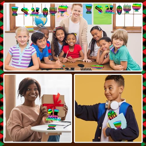 JULMELON 36 PCS Kwanzaa Crafts for Kids Holiday Magic Rainbow Scratch Cards - style: Kwanzaa Crafts