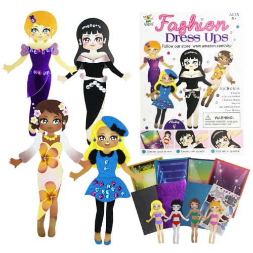 VKPI Fashion Dress Ups, Paper Art Crafts for Girls, Foam Paper Felt Fashion Activities for Kids Ages 5+ Toddler, Preschool Projects Toy Creative Gift Kit for Birthday - color: Dress Ups