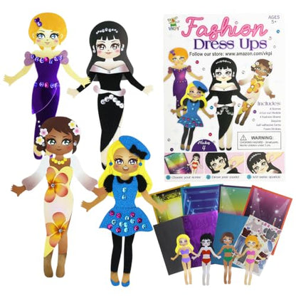 VKPI Fashion Dress Ups, Paper Art Crafts for Girls, Foam Paper Felt Fashion Activities for Kids Ages 5+ Toddler, Preschool Projects Toy Creative Gift Kit for Birthday - color: Dress Ups