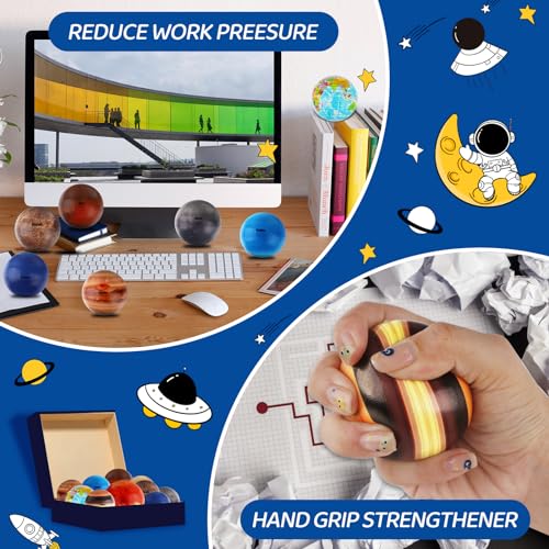 Mini Foam Planets Balls Toy, 10 PCS Solar System Stress Balls for Kids Adults, Squeeze Global for Stress Relief, Science Kit Gift for Early Learning, Classroom Prize for Boys Girls (with Flash Cards)