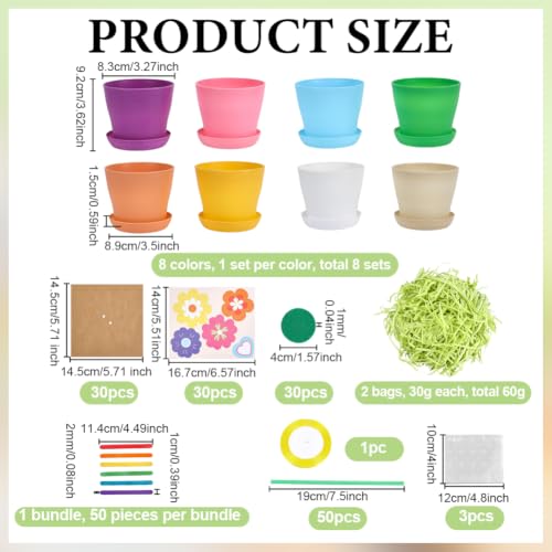 AHANDMAKER Flower Pot Painting Craft Kit Flower Plant Spring Crafts with Stickers Blank Labels Filling Grass DIY Plant Growing Kit for Classroom Home Art Activities