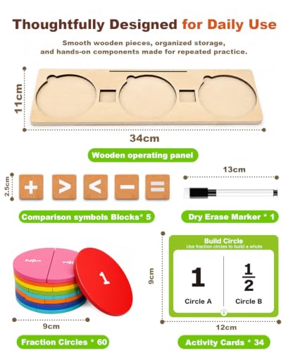 Fraction Manipulatives Set, Fraction Wooden Tiles & Fraction Circles Set