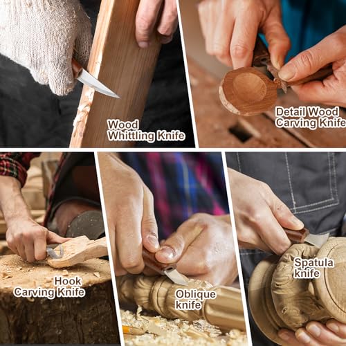 Wood Carving Knife With Leather Strop and Polishing Compound, Wood Whittling Tools for Beginners, Adults and Kids (Hook Carving Knife) - style: Hook Carving Knife