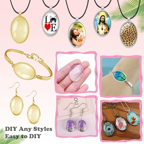 J6QIHANG Pendant Trays Set with Glass Cabochon for Jewelry Making, Oval - color: 5-Oval 02