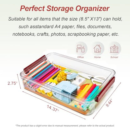 CATOOMUU 2-Pack 9x13 Clear Plastic Project Case Stackable Storage Box - color: Large-Red