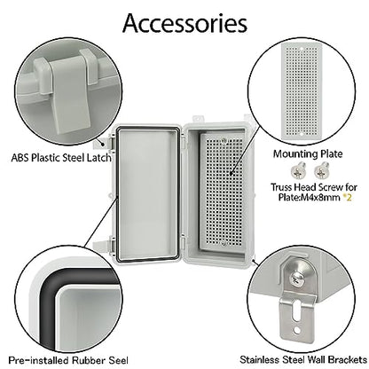 Junction Box IP65 Waterproof Electrical Box Outdoor ABS Plastic Project Box Hinged Shell Universal Enclosure Box with Mounting Plate, Wall Brackets, Cable Glands 7.1" x 3.1" x 2.5" - color: Grey, size: 7.1" x 3.1" x 2.5"
