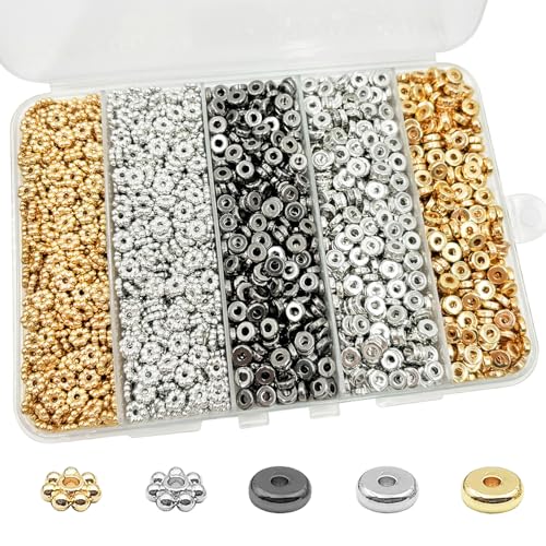 6mm Flat Round Spacer Beads, Clay Beads for Bracelets Making Kit, Heishi Polymer Flat Disc Spacer Beads for Jewelry Making, Clay Beads for Jewelry Making Gold Beads Silver (2000pcs) - color: 2000pcs