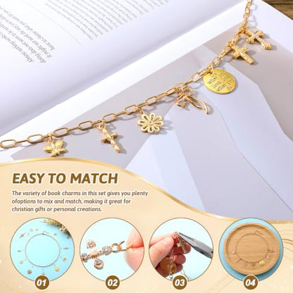 124 Pcs Bible Chain Making Kit Bible Charms, Cross - style: Cross